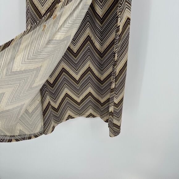 Naf Naf Womens Faux Wrap Midi Dress Size M Chevron Neutral Retro Office Stretch - Picture 4 of 9